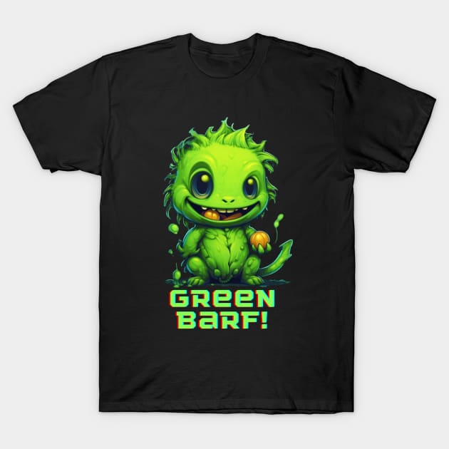 Green Muncher: Diseño divertido de un pequeño dinosaurio verde disfrutando de una nuez T-Shirt by Green Barf!